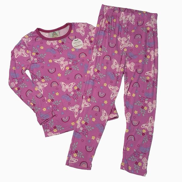 Millie & Myles Long Sleeve Bamboo Butterfly Pink Pajama 2 pc set Size 5/6 NWT - Picture 2 of 6